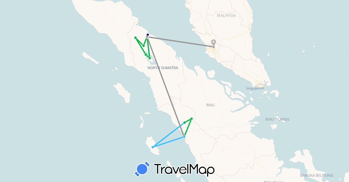 TravelMap itinerary: driving, bus, plane, boat in Indonesia, Malaysia (Asia)